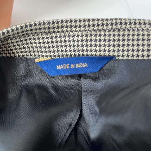 T Harris London Sport Coat Mens Blazer Size 46L Houndstooth Silk Wool Tan - Picture 12 of 13